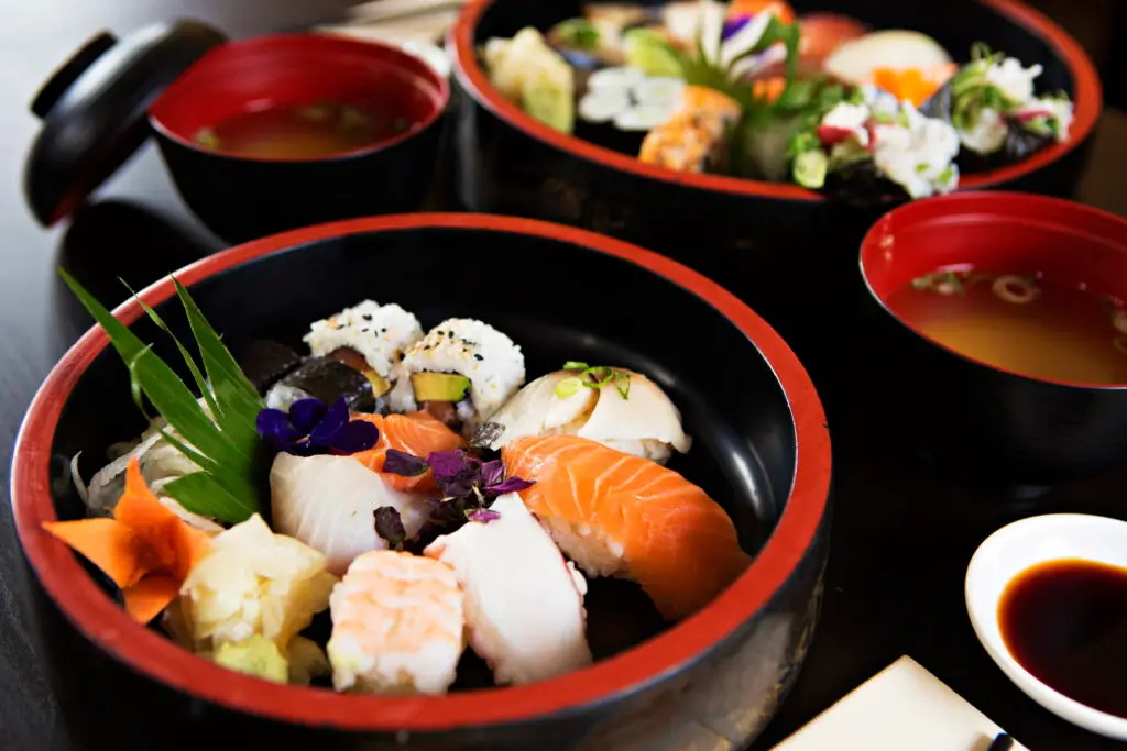 sushi platter in Japanese bowl